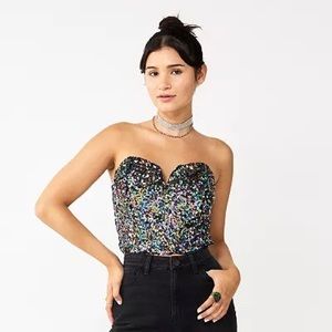 Juniors' SO® Sequined Bustier Top | Rainbow | Size XL | 1/2 of matching set